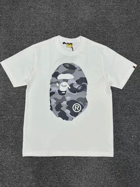 Bape White T-Shirt with Gray Camo Ape Head